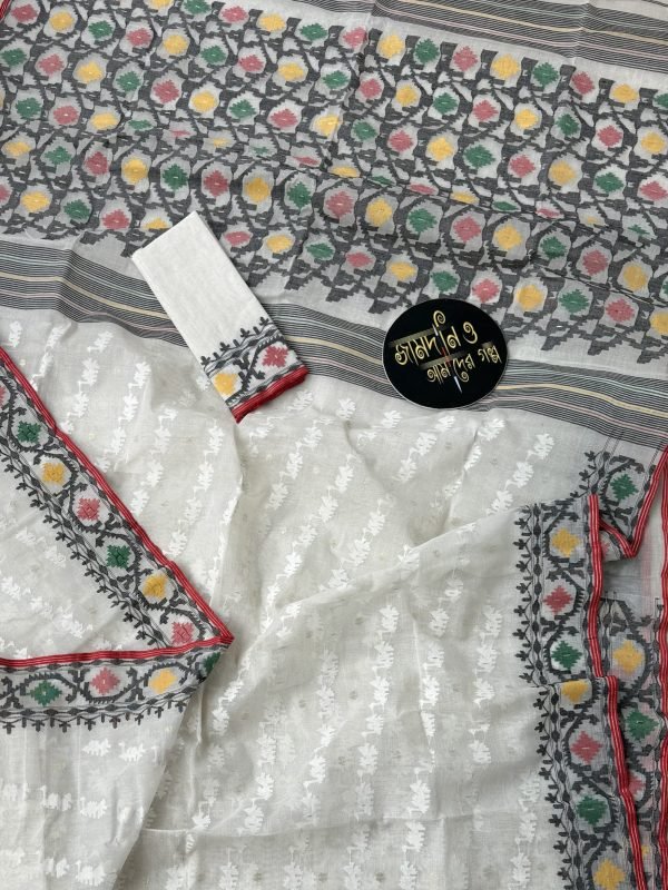 Hojpata Techri Off White Black Multi Cotton Jamdani