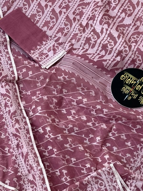 Mauve Off White Cotton Jamdani