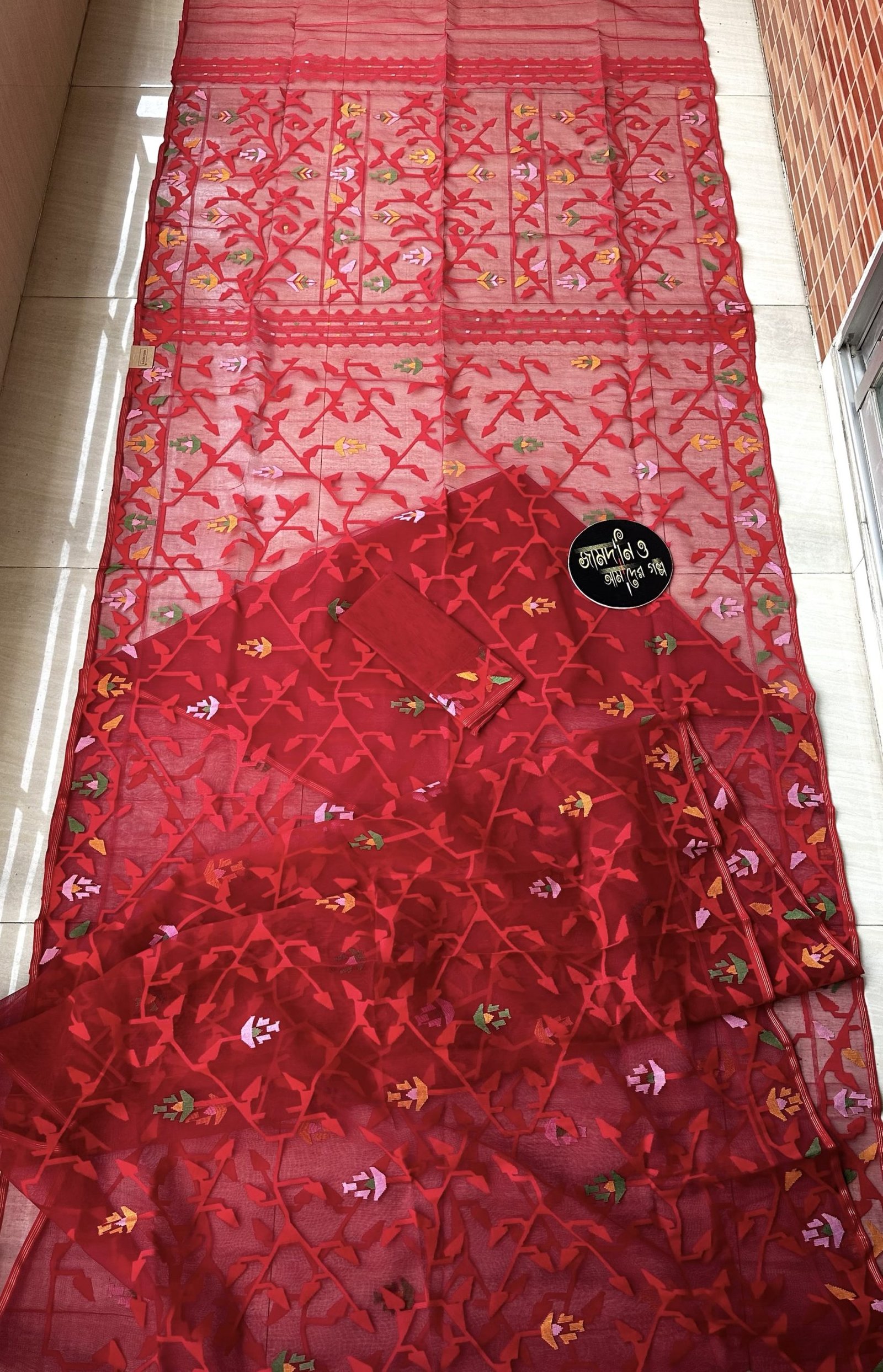 Fullora Red Multi Halfsilk Jamdani - Image 8