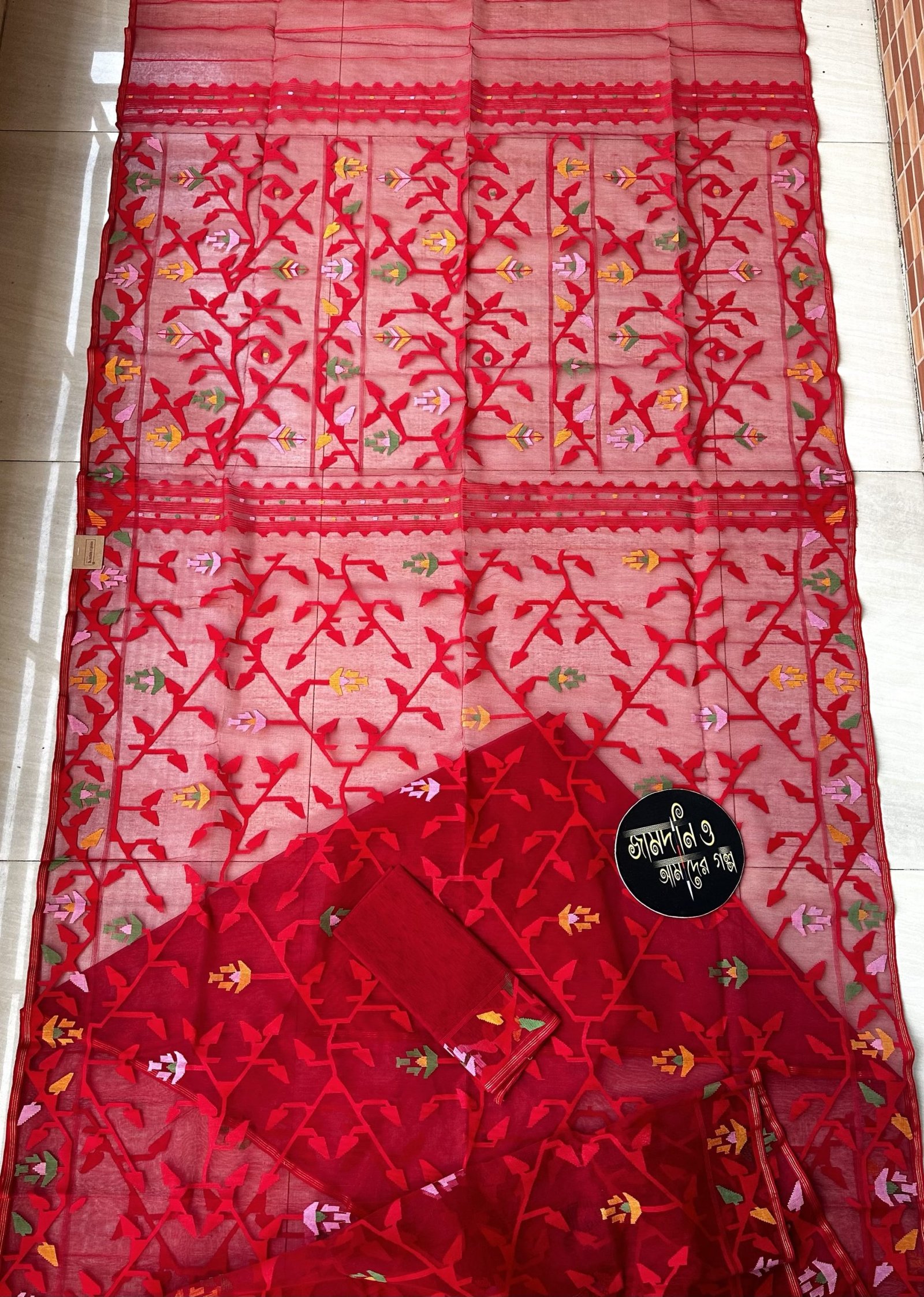 Fullora Red Multi Halfsilk Jamdani - Image 6