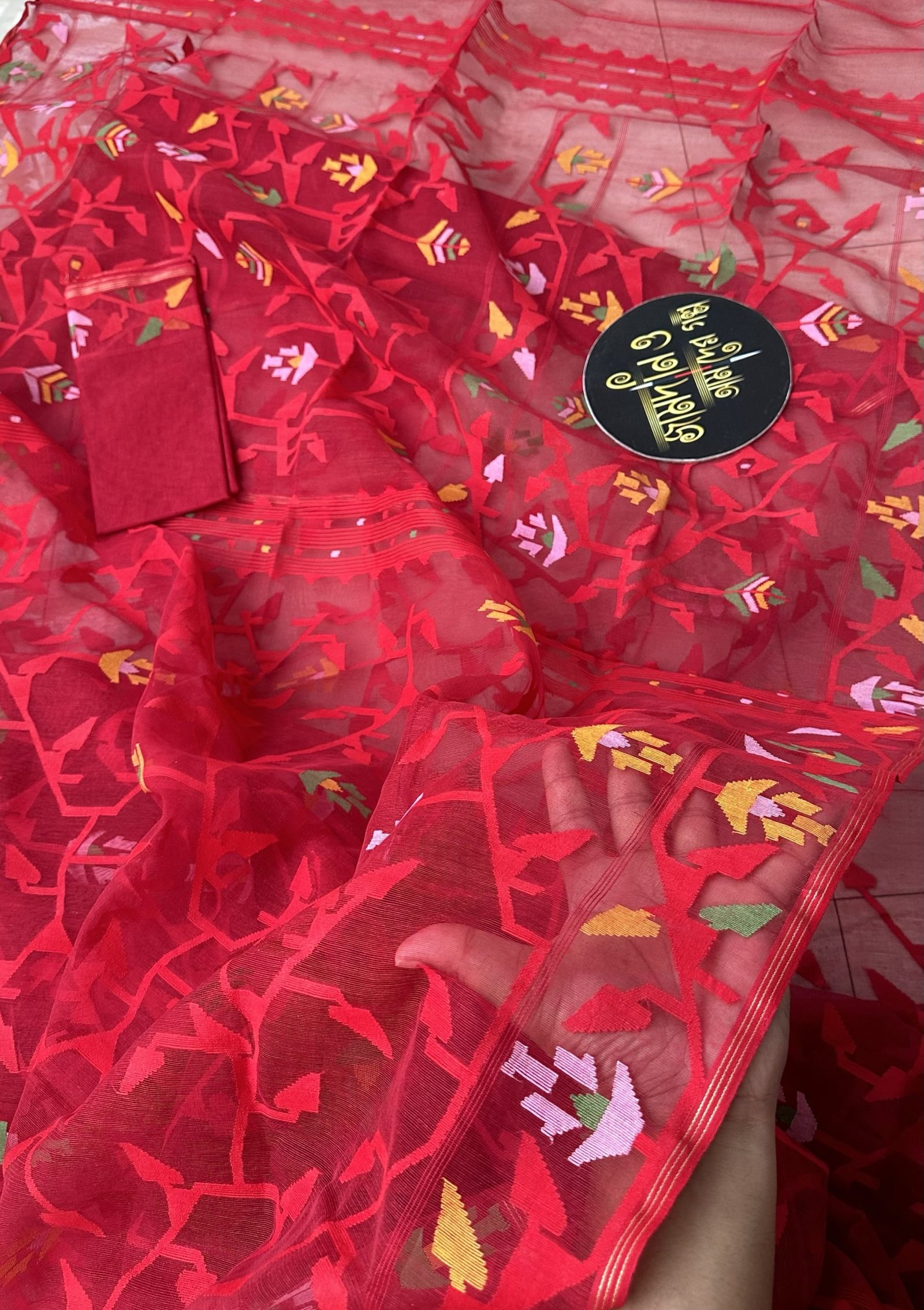 Fullora Red Multi Halfsilk Jamdani - Image 2