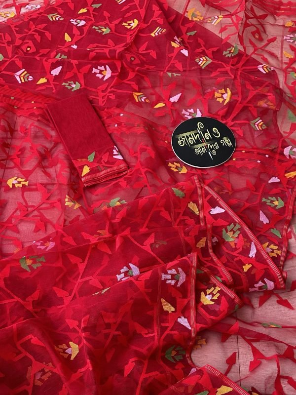 Fullora Red Multi Halfsilk Jamdani