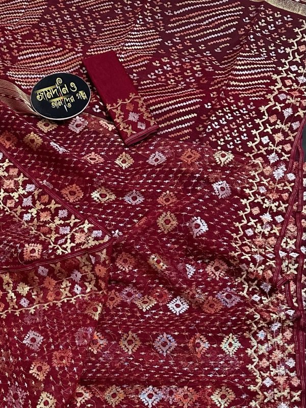 Maroon Halfsilk Jamdani
