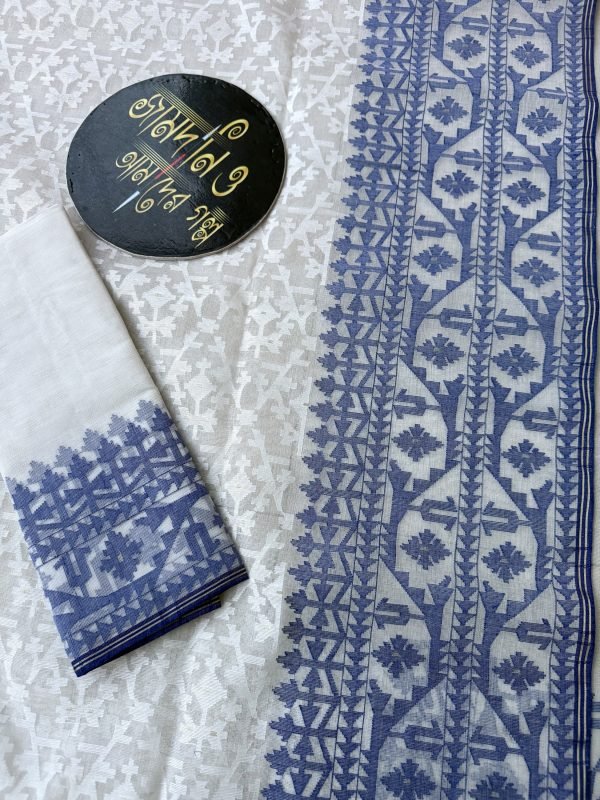 Nirmala White Blue Cotton Jamdani