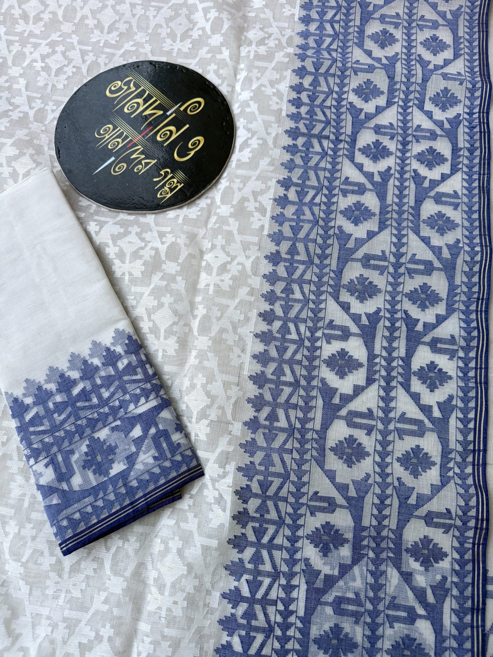 Nirmala White Blue Cotton Jamdani