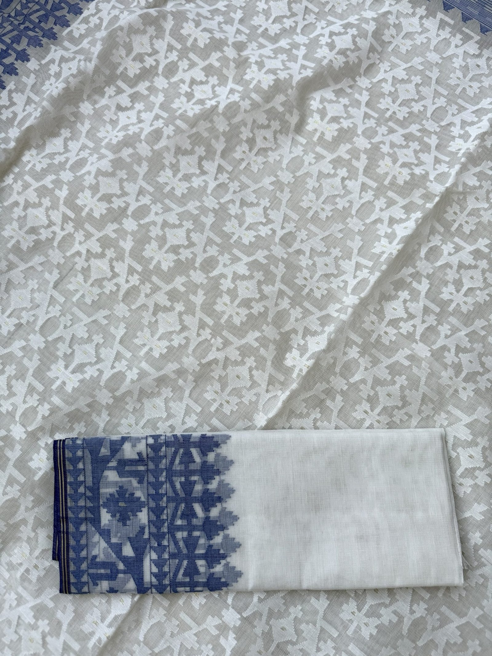 Nirmala White Blue Cotton Jamdani - Image 2