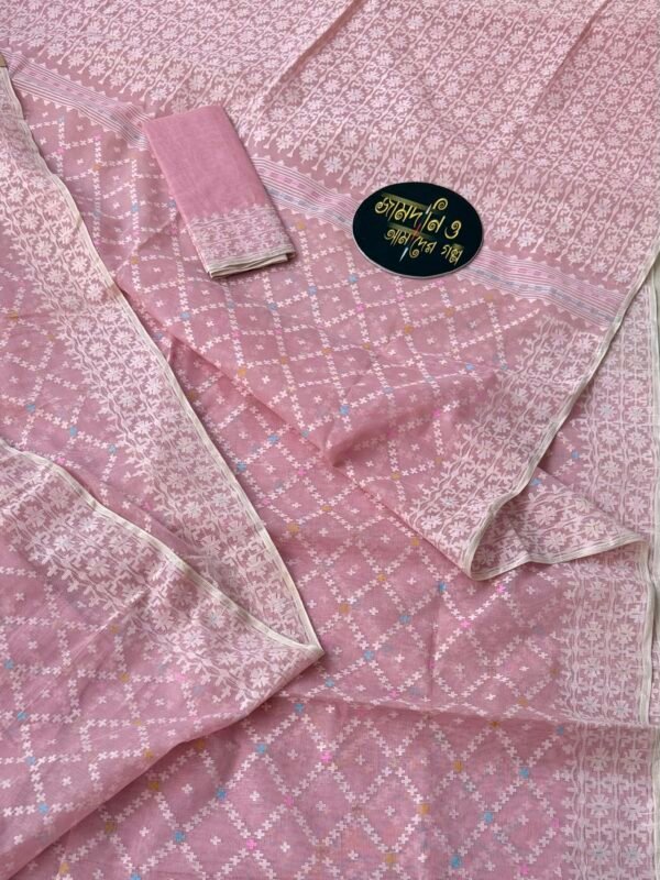 Jamdani Saree cotton Peach Pink Jaal