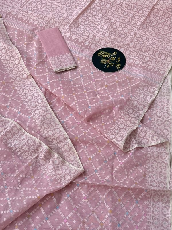 Jamdani Saree cotton Peach Pink Jaal