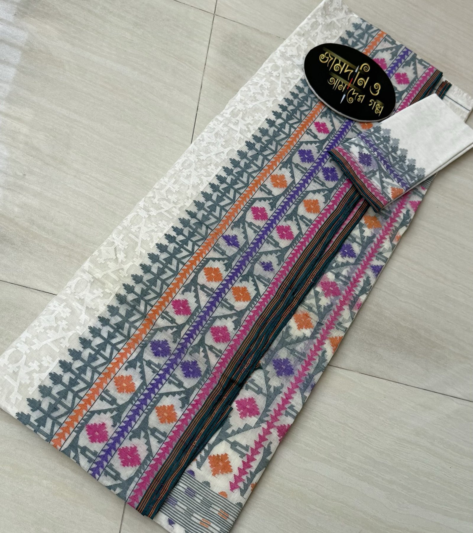 Nirmala White Multi Cotton Jamdani - Image 13