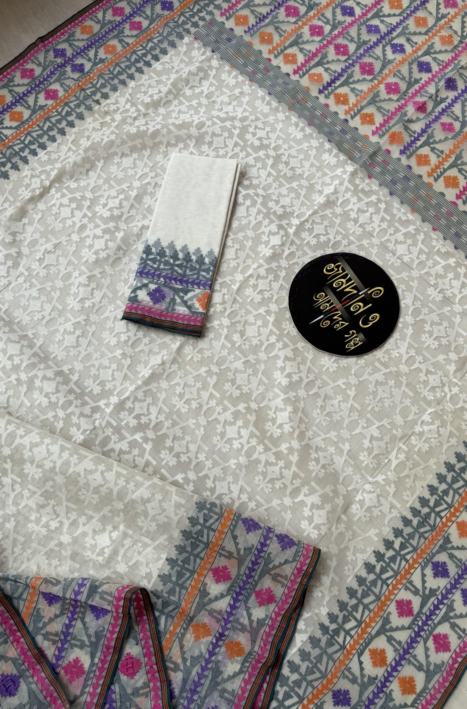 Nirmala White Multi Cotton Jamdani - Image 4