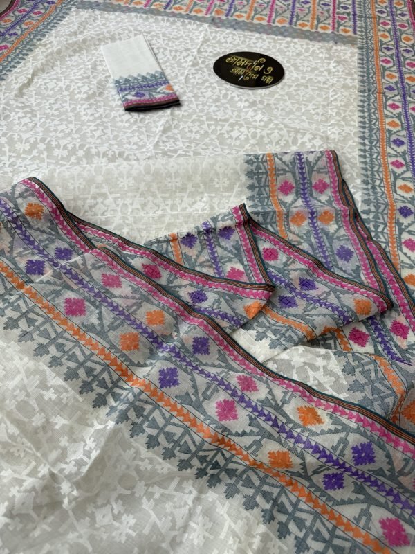 Nirmala White Multi Cotton Jamdani