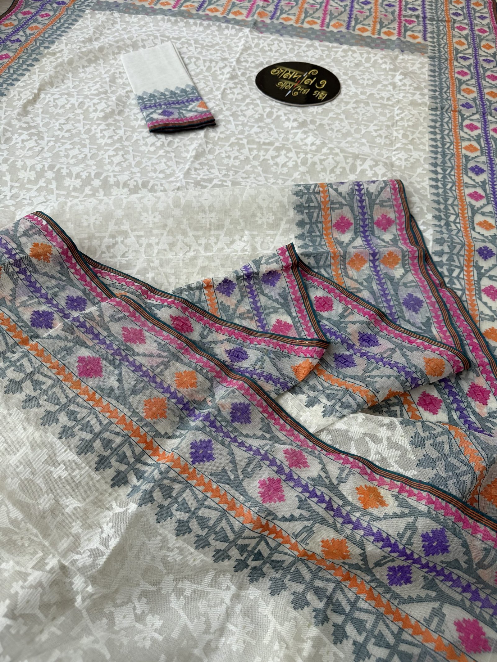 Nirmala White Multi Cotton Jamdani