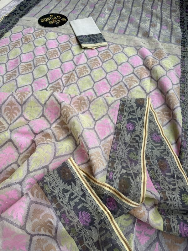 Indubala Kora White and Multi Color Cotton Jamdani