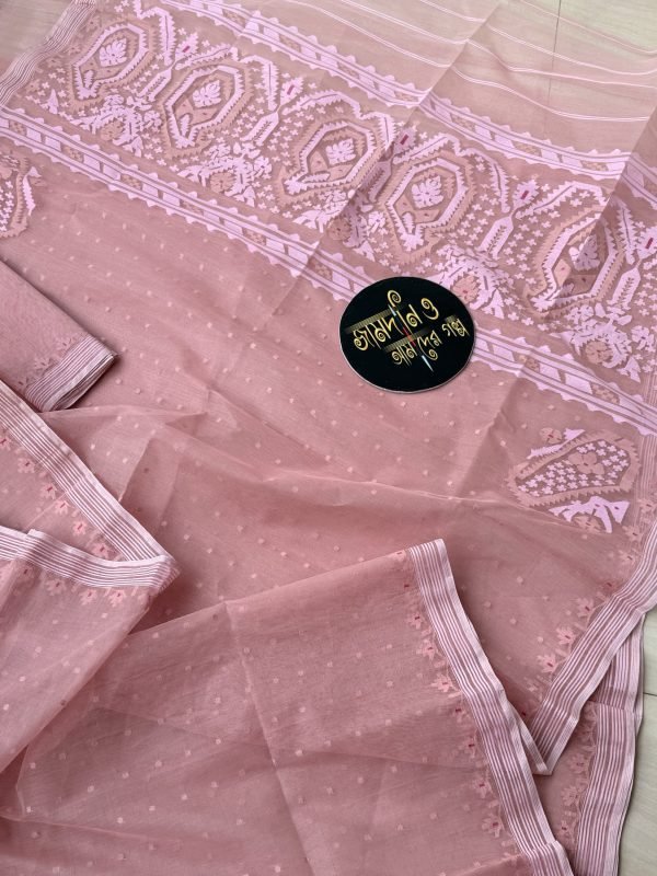 Peach Kolka Halfsilk Jamdani