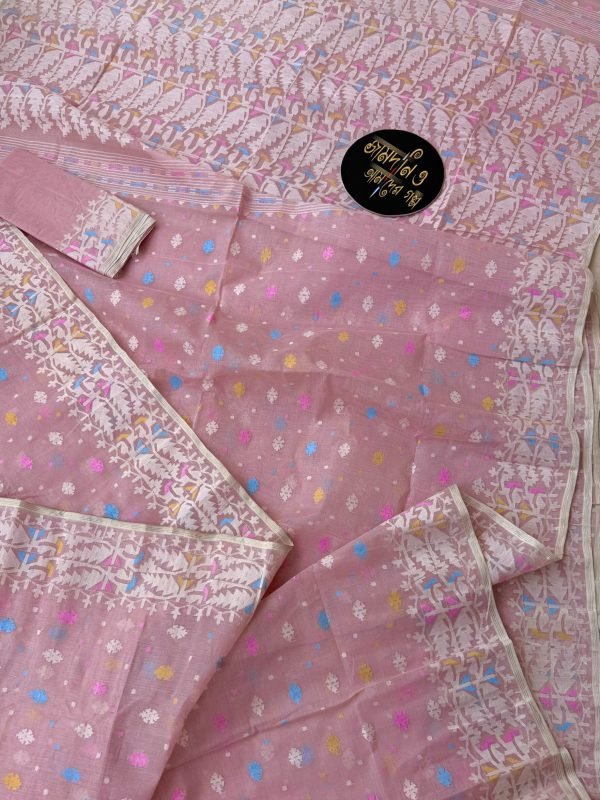 Penaphool Peach Pink Cotton Jamdani Saree