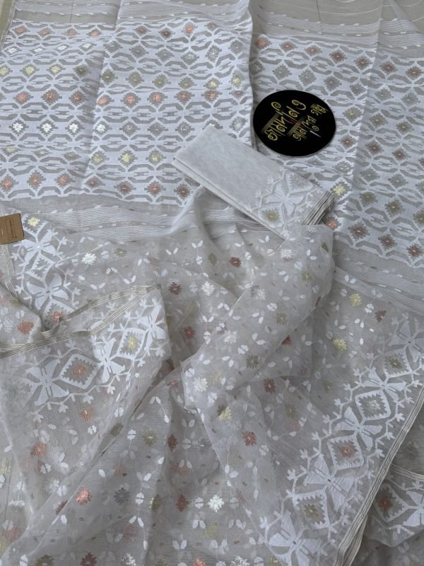 Jaal White Halfsilk Jamdani