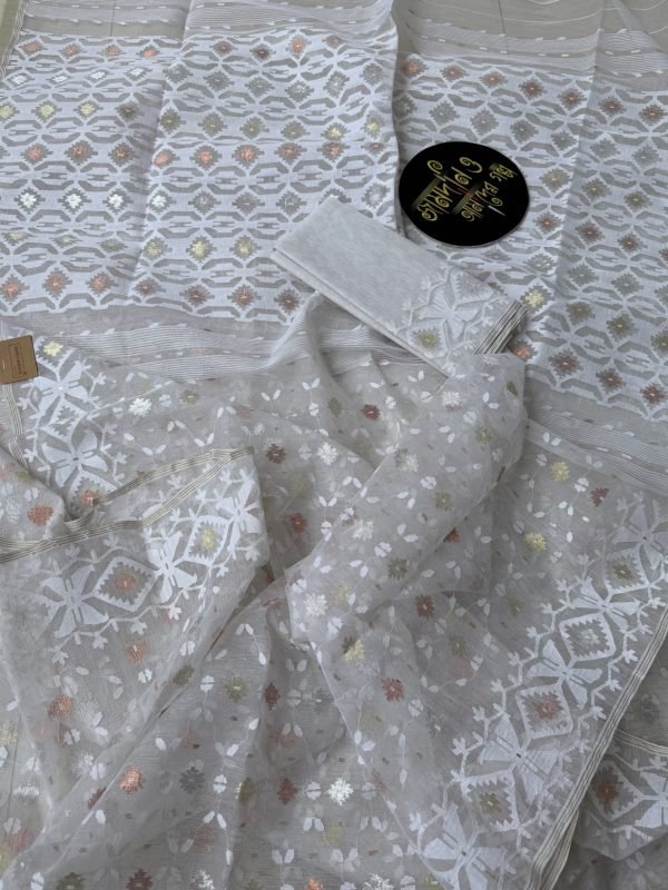 Jaal White Halfsilk Jamdani