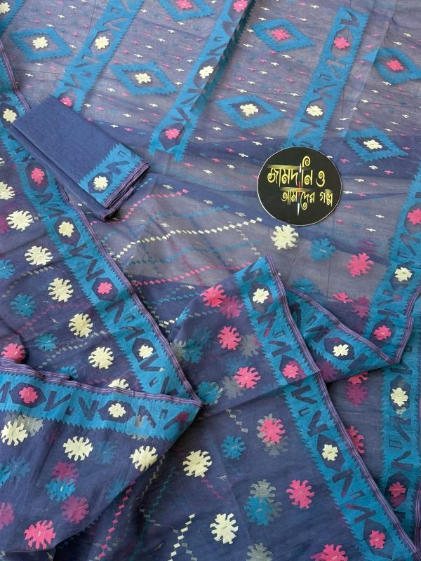 Faded Midnight Blue Halfsilk Jamdani