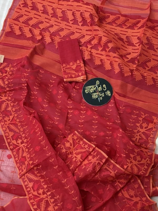 Roktokorobi Red Orange Cotton Jamdani