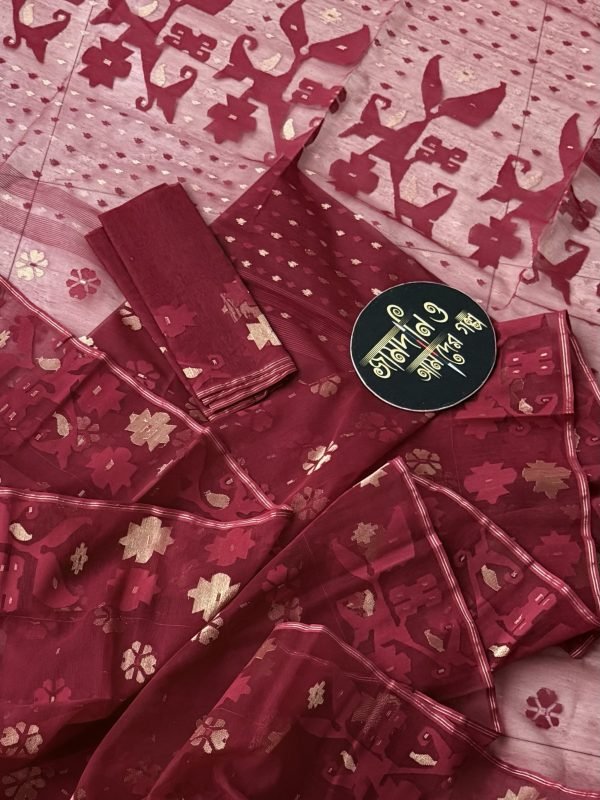 Maroon Halfsilk Jamdani