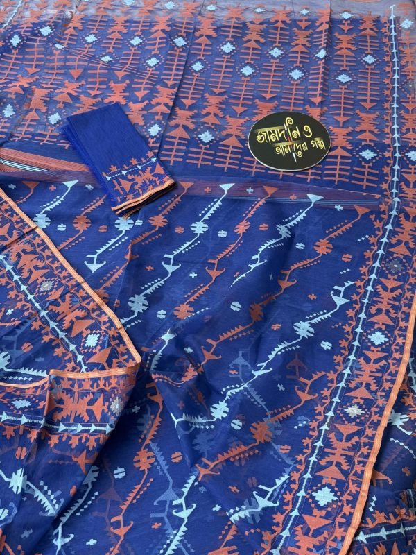Deep Blue Techri Halfsilk Jamdani