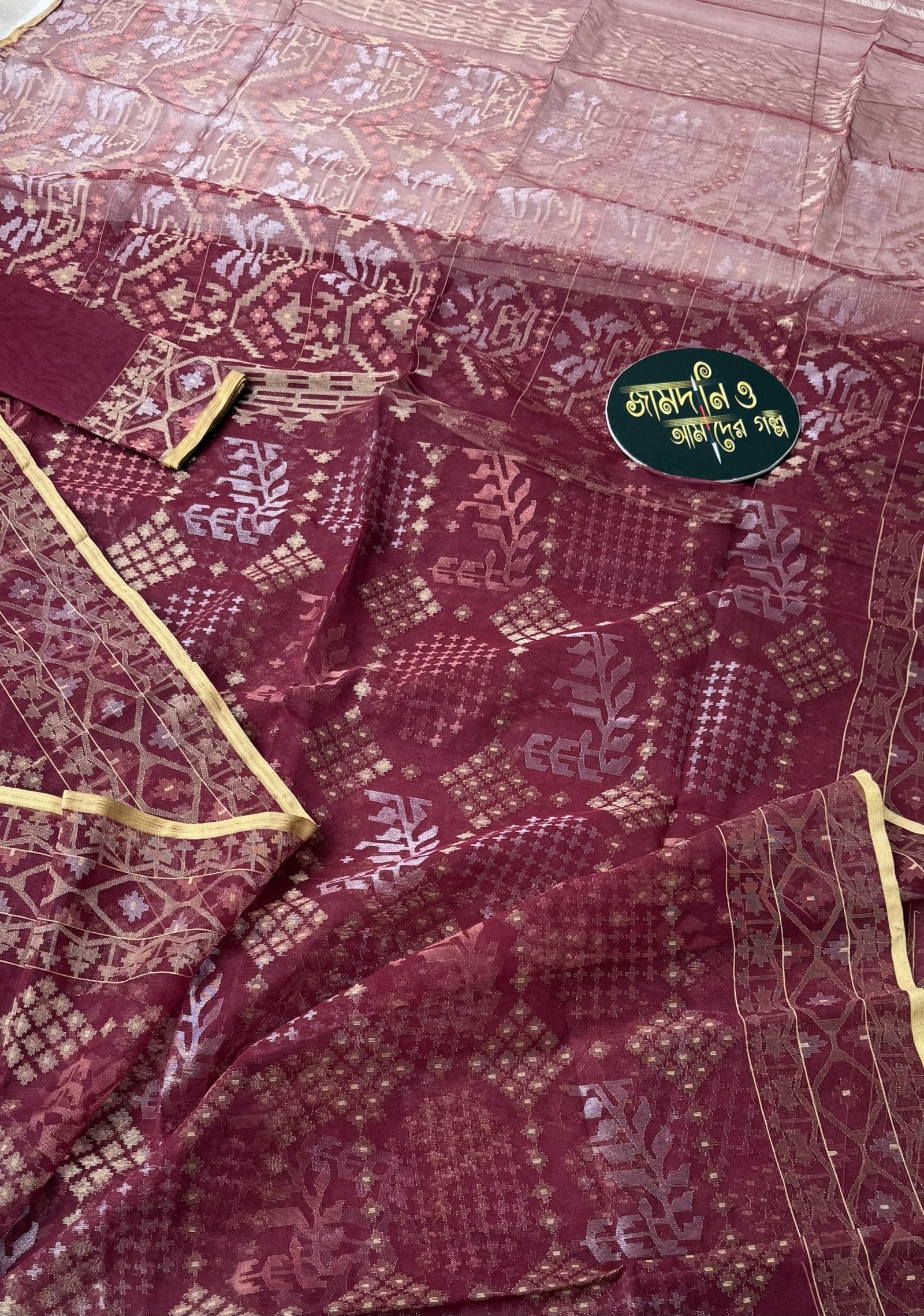 Bridal Maroon Halfsilk Jamdani - Image 12