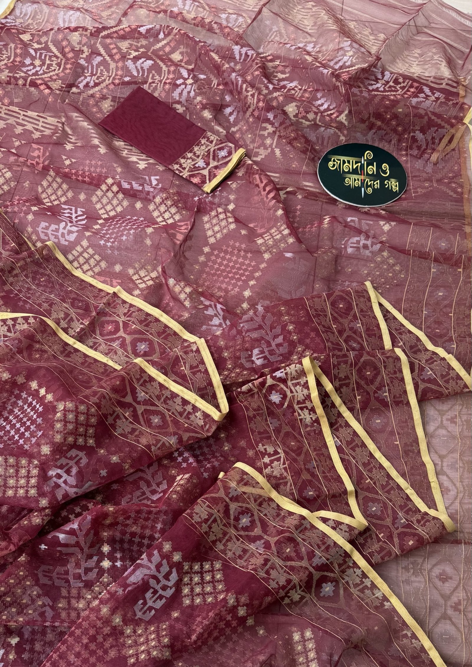 Bridal Maroon Halfsilk Jamdani - Image 13