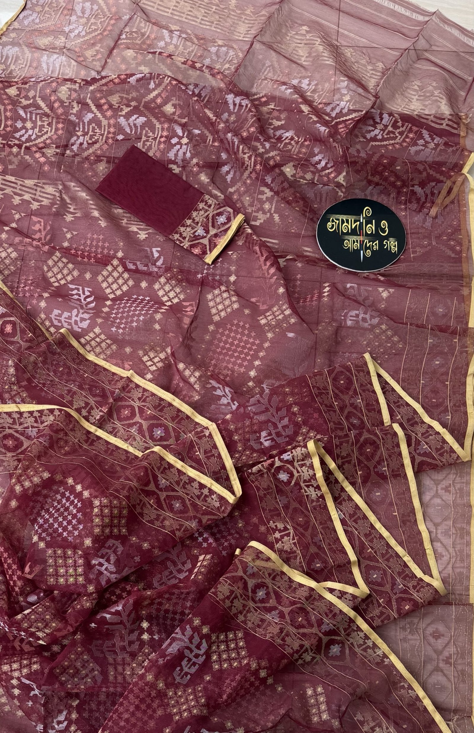 Bridal Maroon Halfsilk Jamdani - Image 6