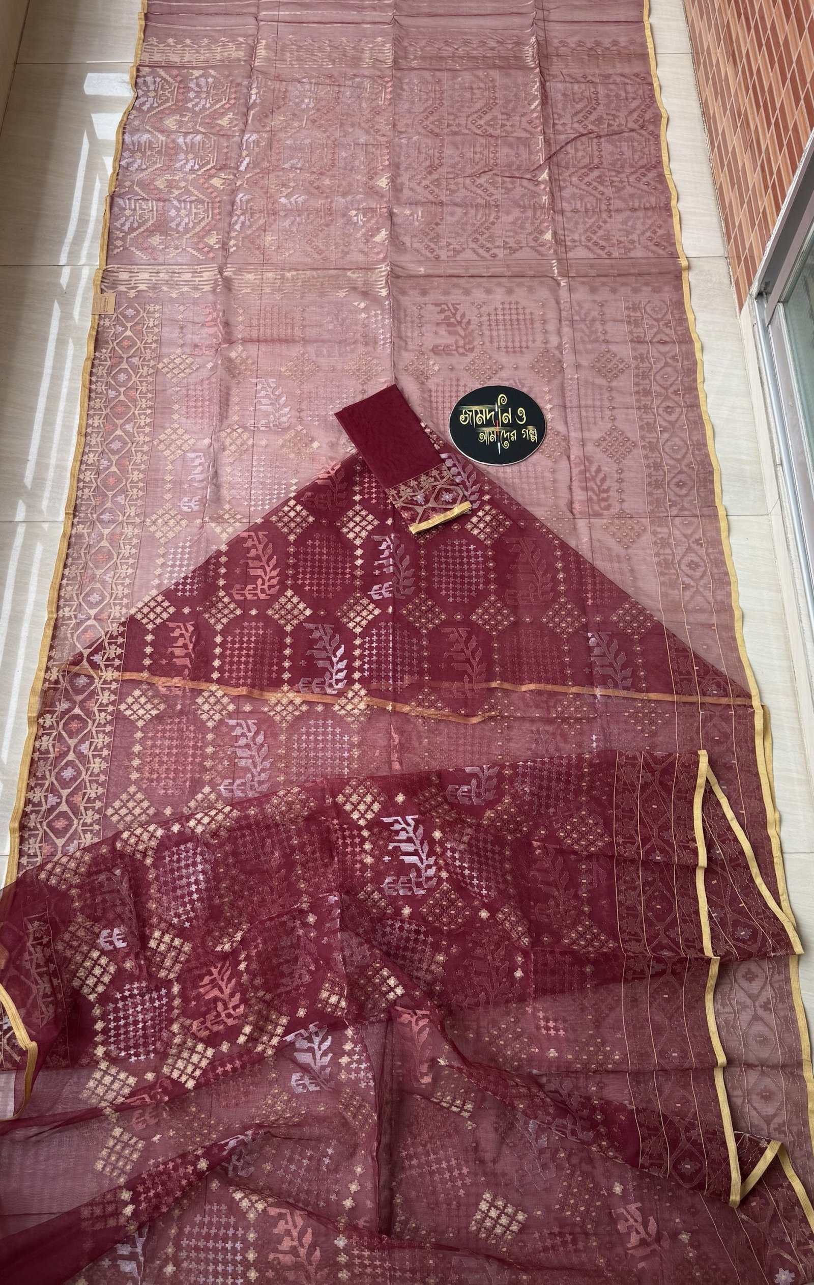 Bridal Maroon Halfsilk Jamdani - Image 7