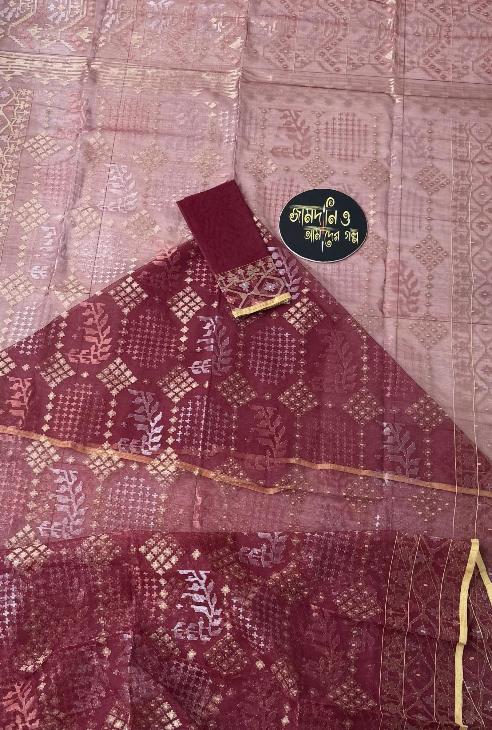 Bridal Maroon Halfsilk Jamdani - Image 2