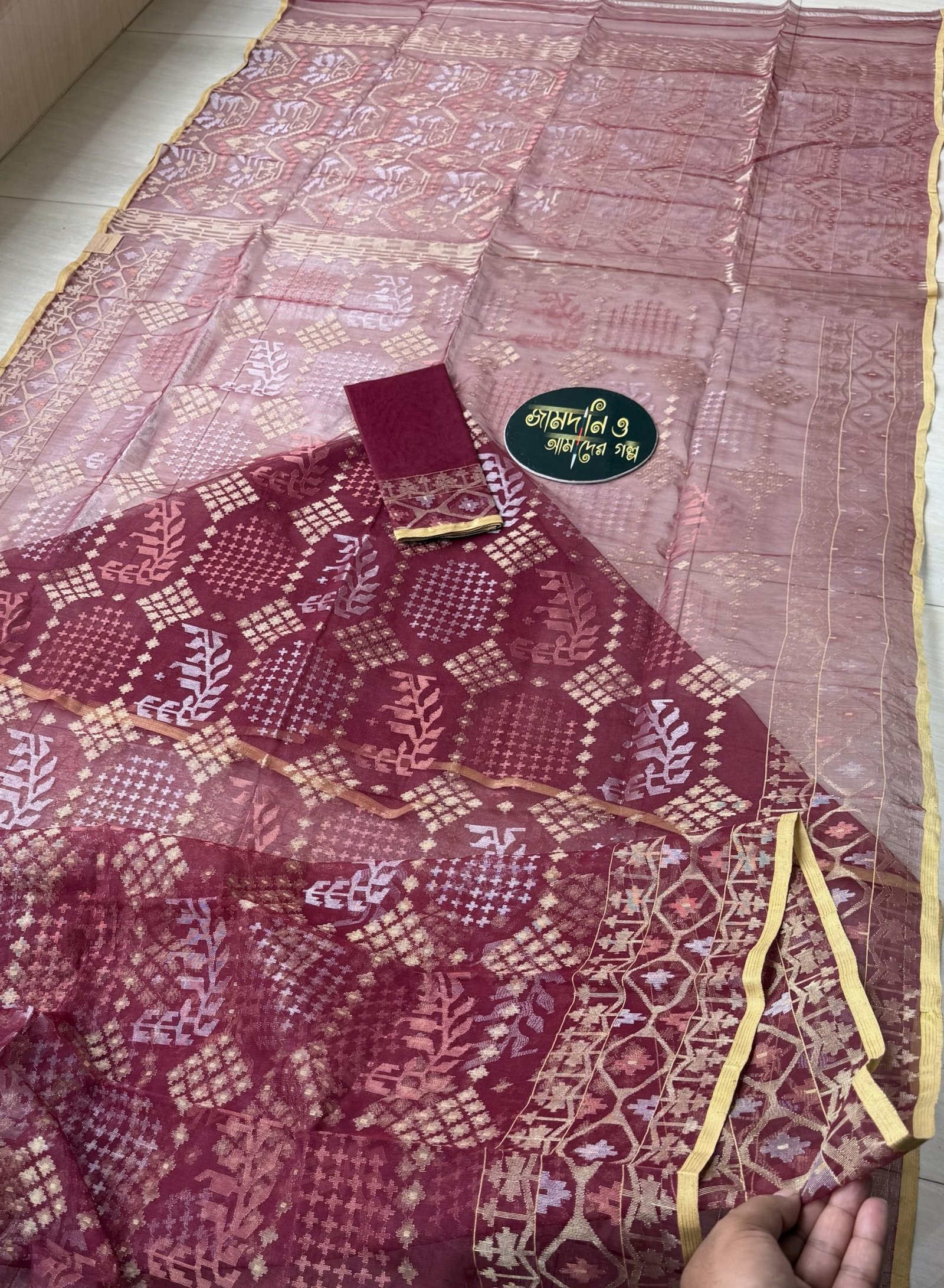 Bridal Maroon Halfsilk Jamdani - Image 4