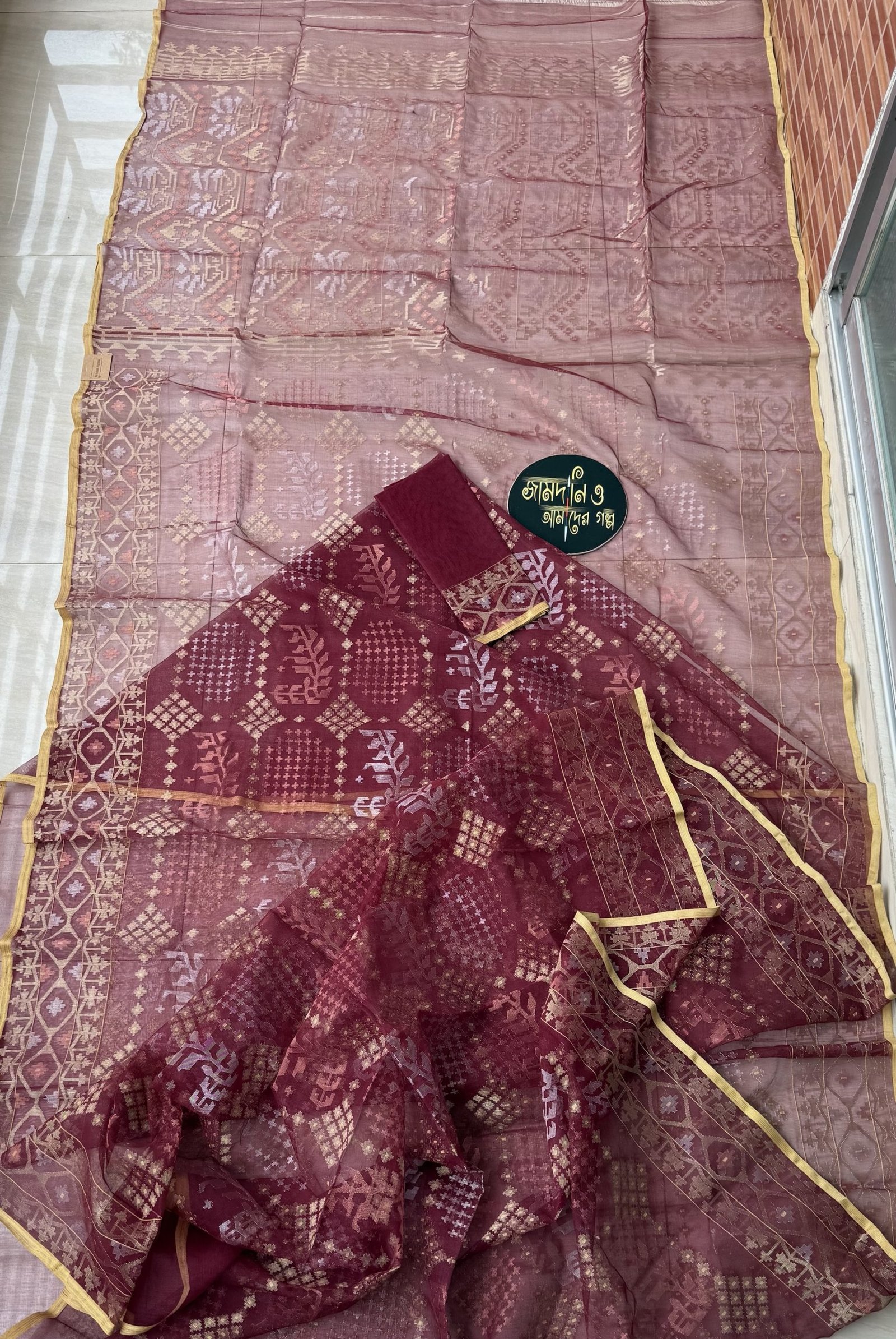 Bridal Maroon Halfsilk Jamdani - Image 14