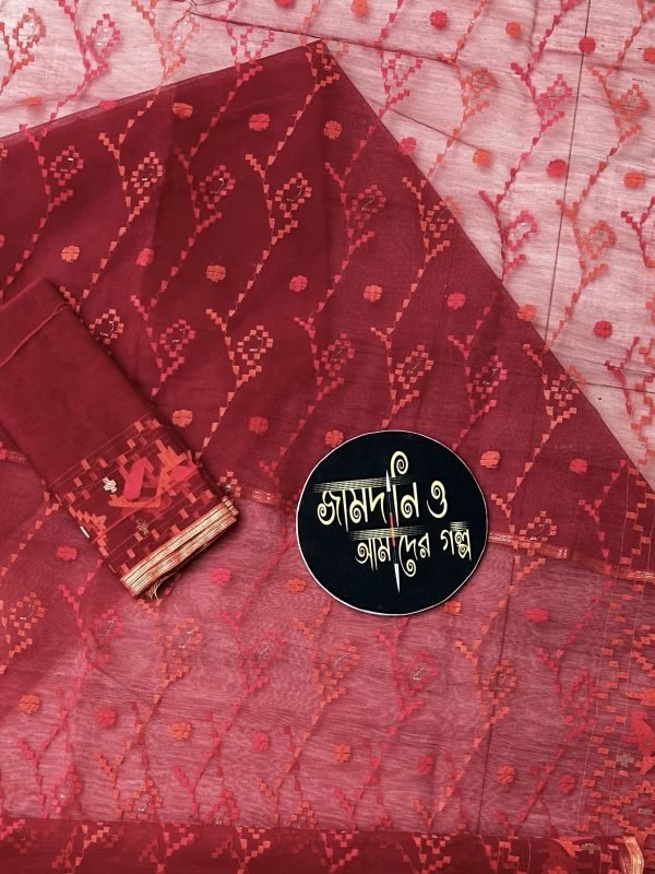 Jamdani Saree Halfsilk Maroon Rec