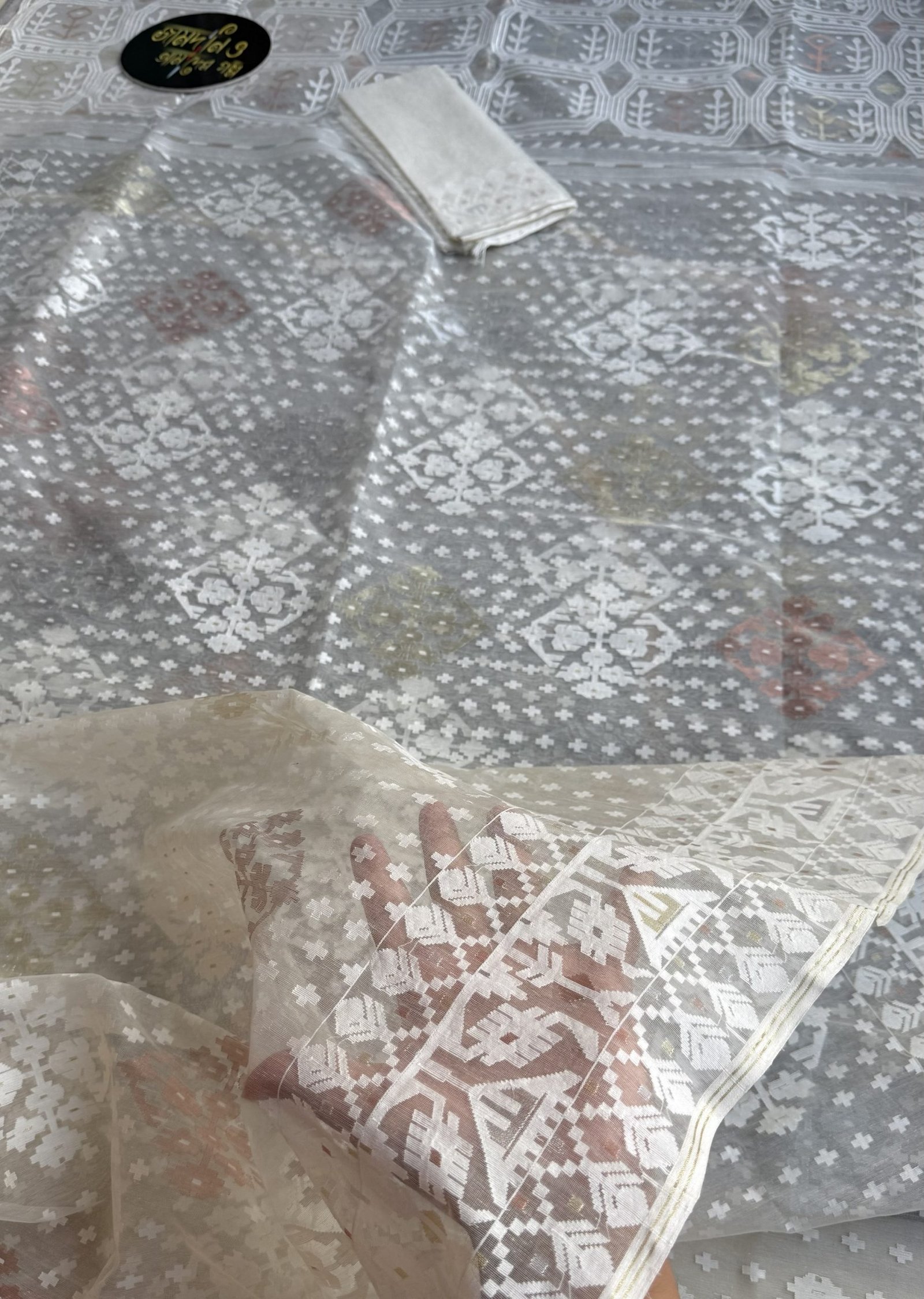 Off White Halfsilk Jamdani - Image 3