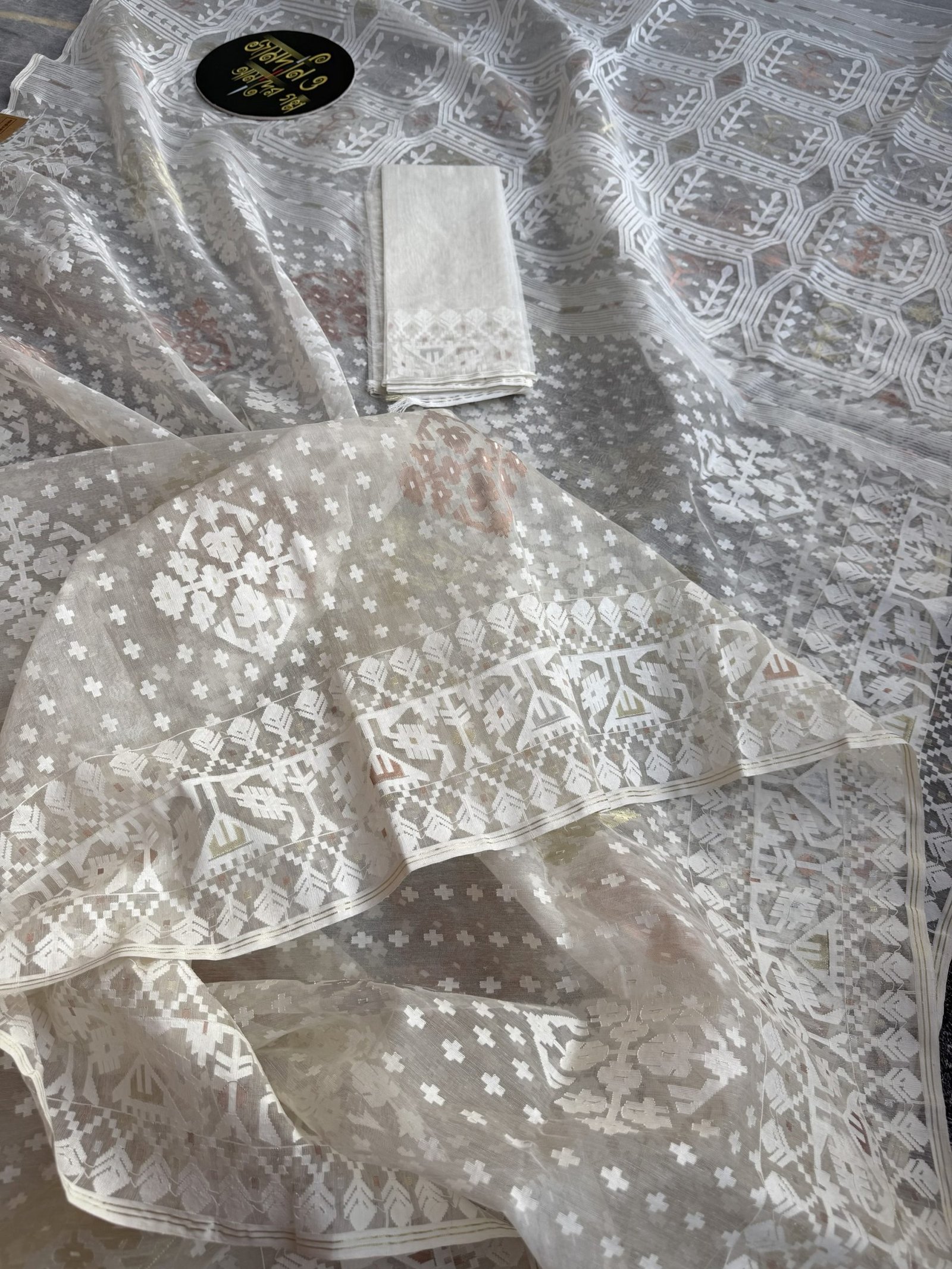 Off White Halfsilk Jamdani