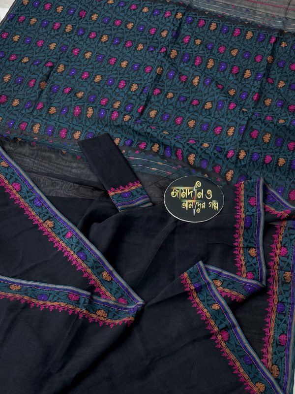 Sorbojoya Black Multi Pure Cotton Jamdani