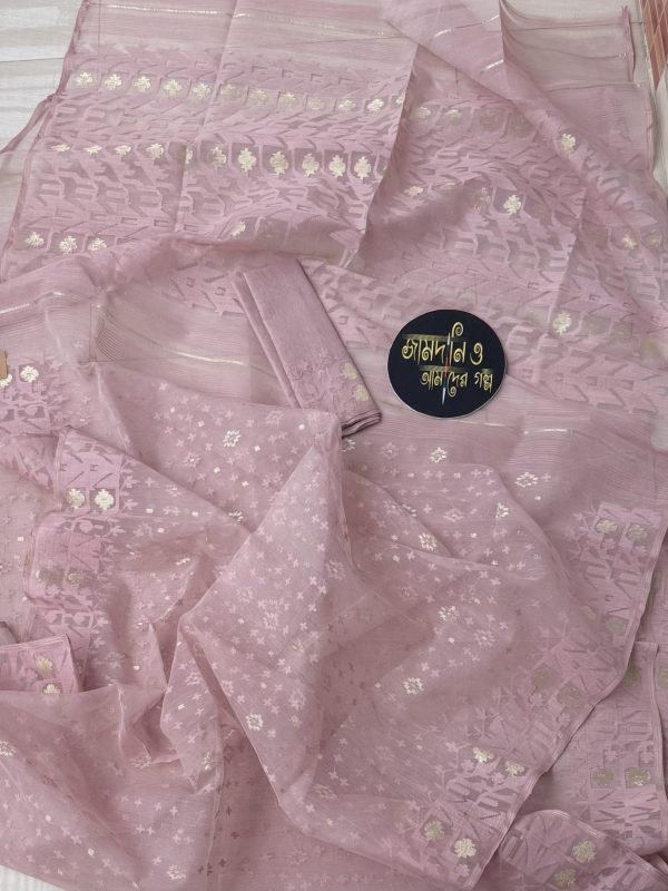 Jamdani Saree Halfsilk Pearl/ Pale Pink