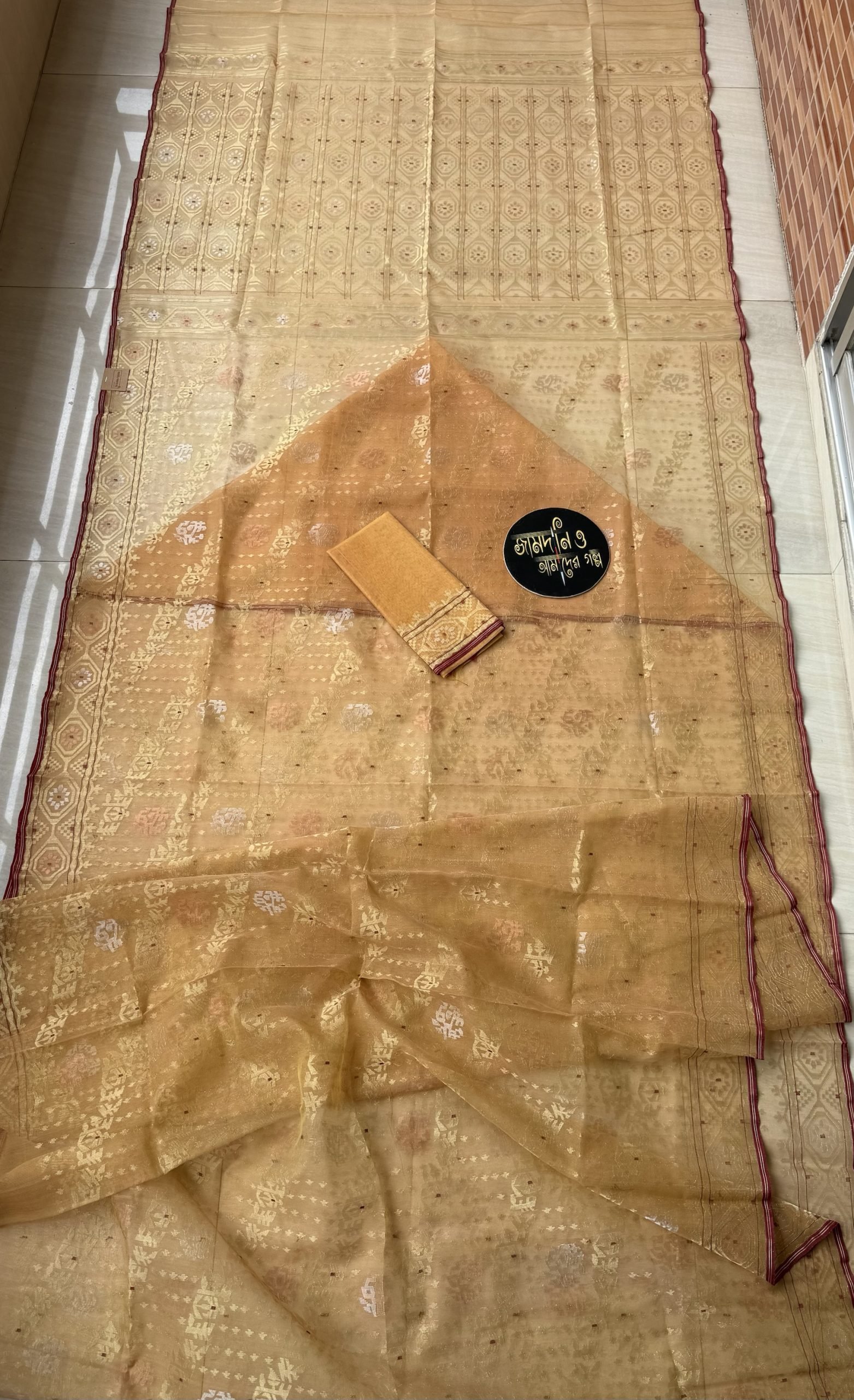 Jamdani Saree Halfsilk Golden - Image 6