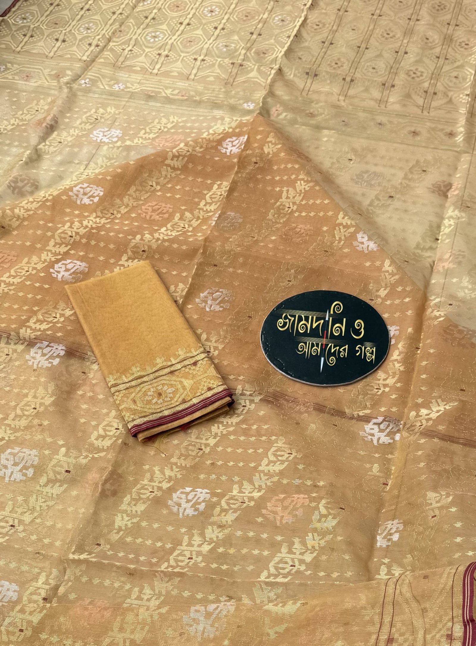 Jamdani Saree Halfsilk Golden - Image 2