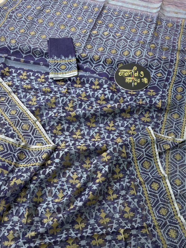 Jamdani Saree Halfsilk Deep Bluish Purple