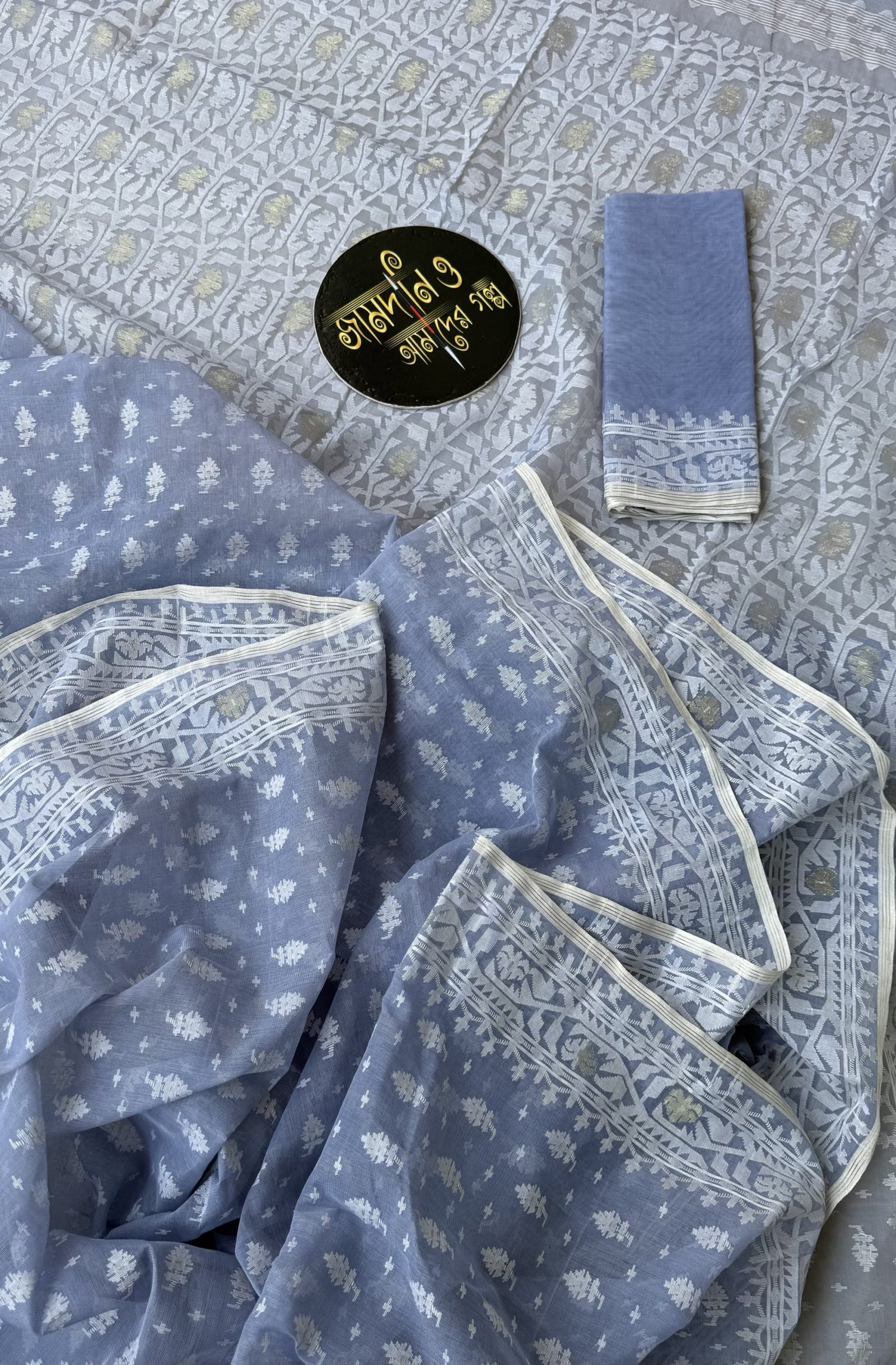 Jamdani Saree Cotton Gray Blue