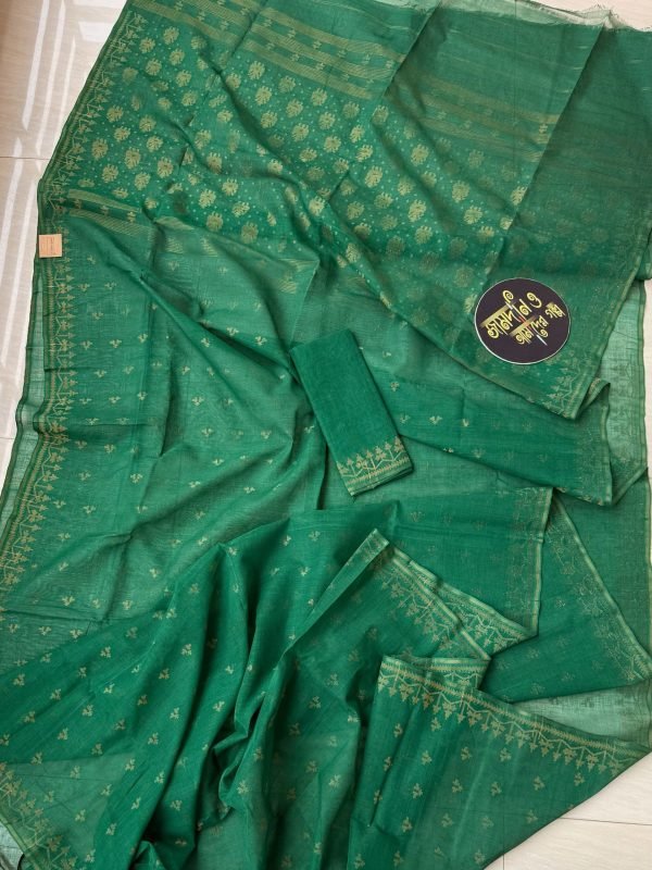 Green With Matte Copper Jori Cotton Jamdani