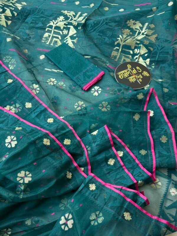 Jamdani Sharee Halfsilk Teal Green