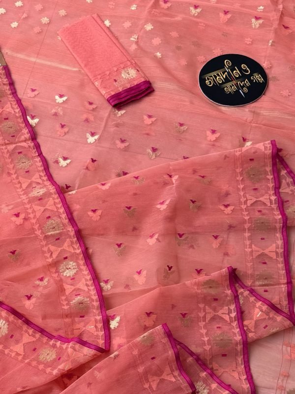 Jamdani Saree Halfsilk Salmon Peach