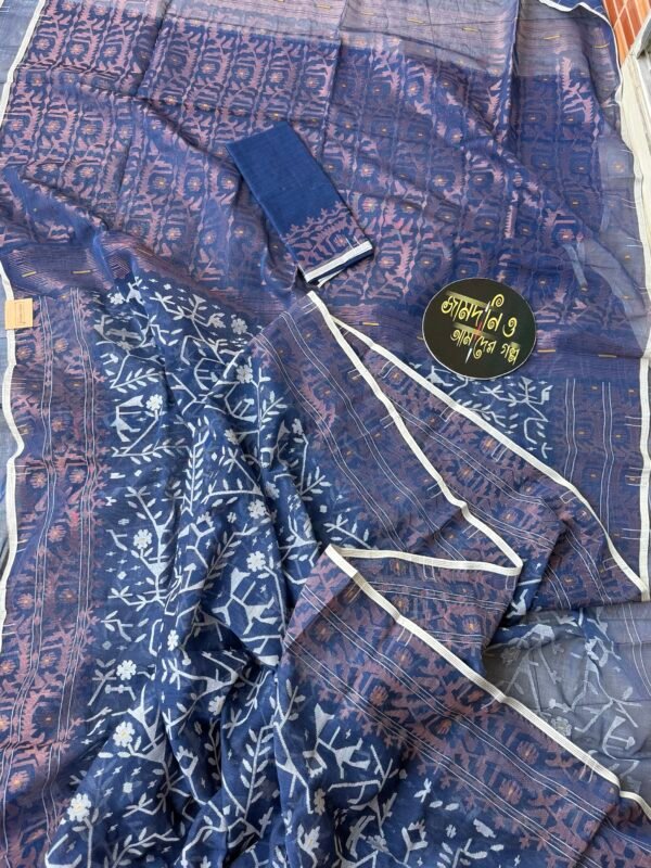 Jamdani Saree Pure Cotton Navy Blue.