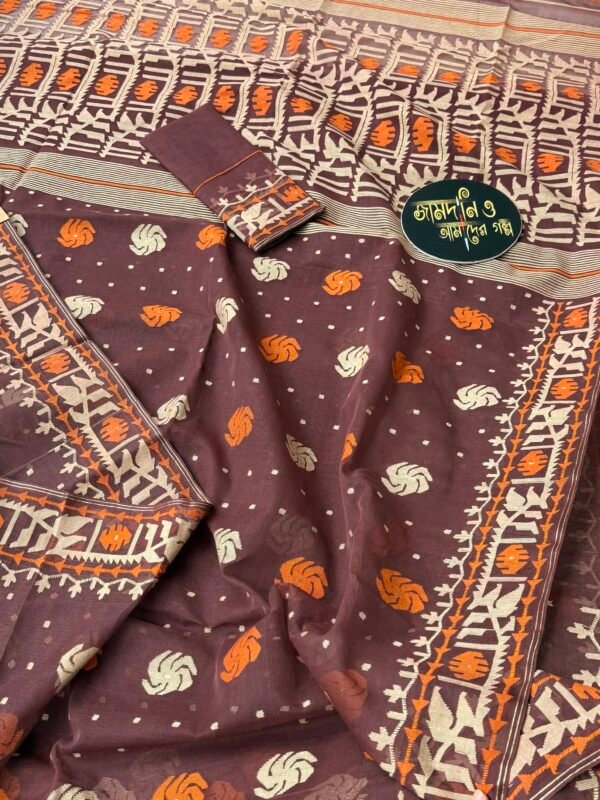 Jamdani Saree Cotton Chocolate Color.