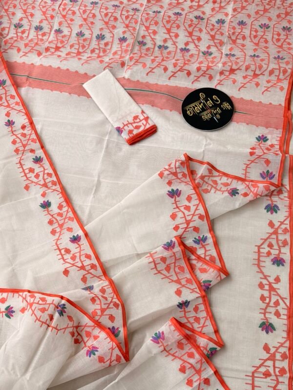 Jamdani Saree Cotton Off White Orange Multi