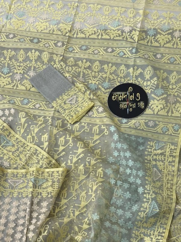 Jamdani Sharee Halfsilk Greenish Grey.