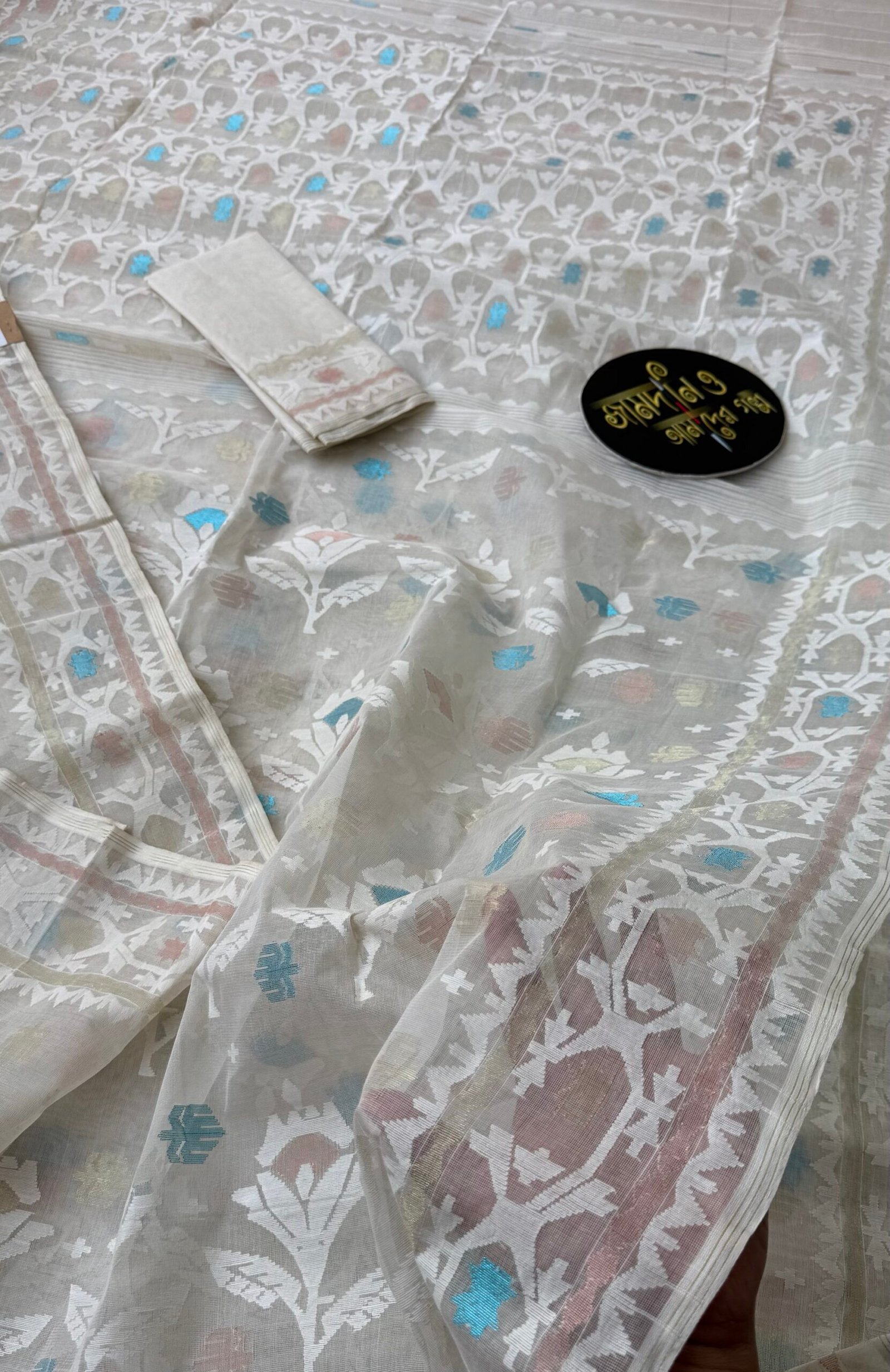 Jamdani Saree Cotton Off White - Image 3