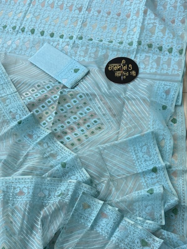 Jamdani  Saree Halfsilk Sky Blue